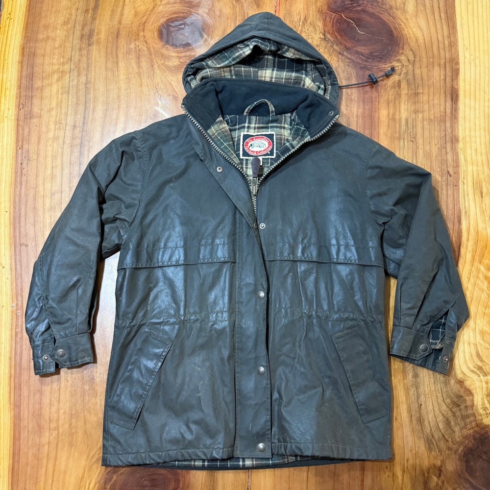 Australian outback Collection Jacket Mens Small Oil Skin Wax Cotton Hooded Z3-4